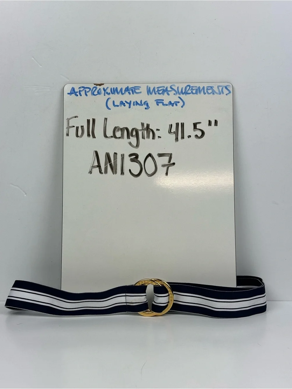 Lauren Ralph Lauren Navy and White Striped Ribbon Belt with Gold Ring